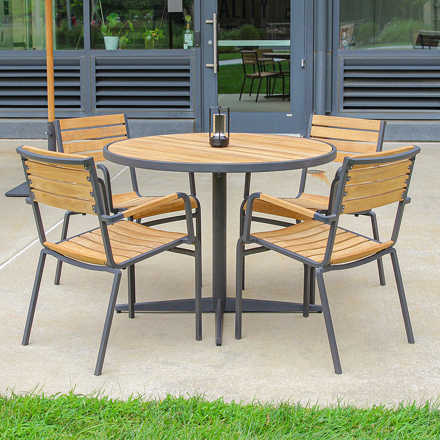 ETHOS 40 IN. ROUND TEAK + STEEL DINING TABLE