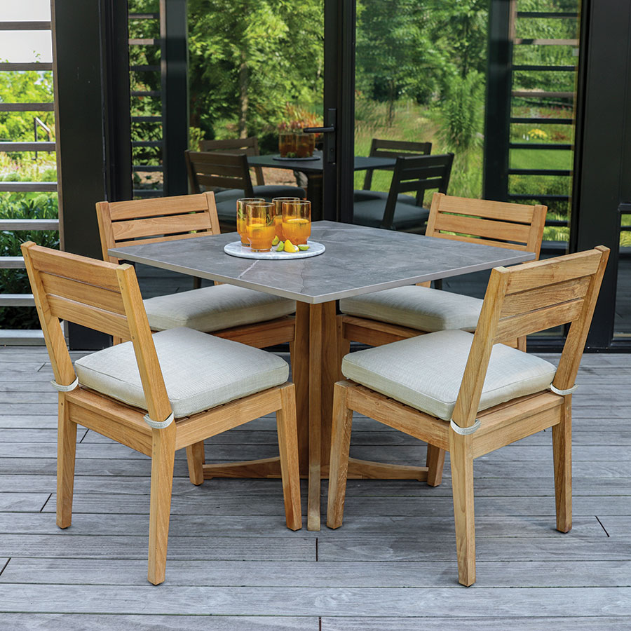 FOXHALL® 36 IN. SQUARE TEAK + PORCELAIN DINING TABLE W/ GRIGIO TOP