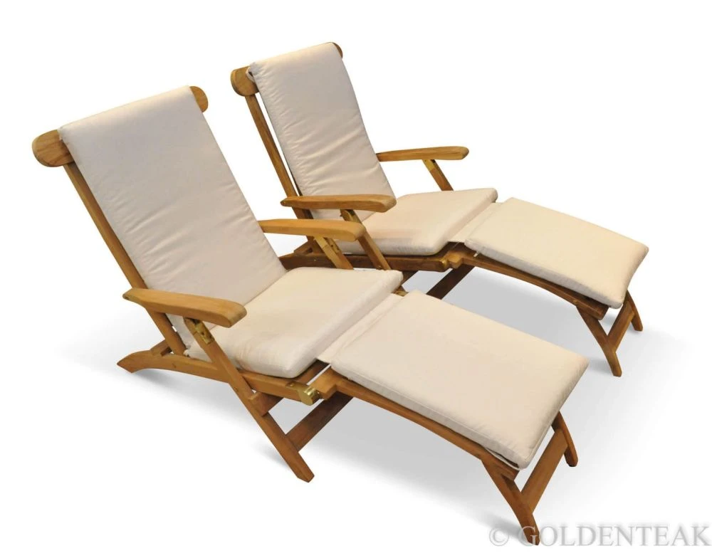 Teak Steamer Chair Chaise Lounge and Cushion Set – PAIR, Bermuda Collection