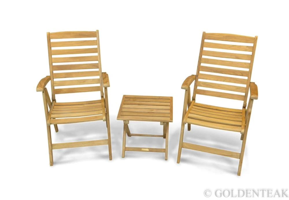 Teak Portsmouth Recliner Pair and Side Table Set