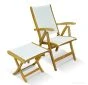 Teak Sling Recliner and Foot Stool Set – White