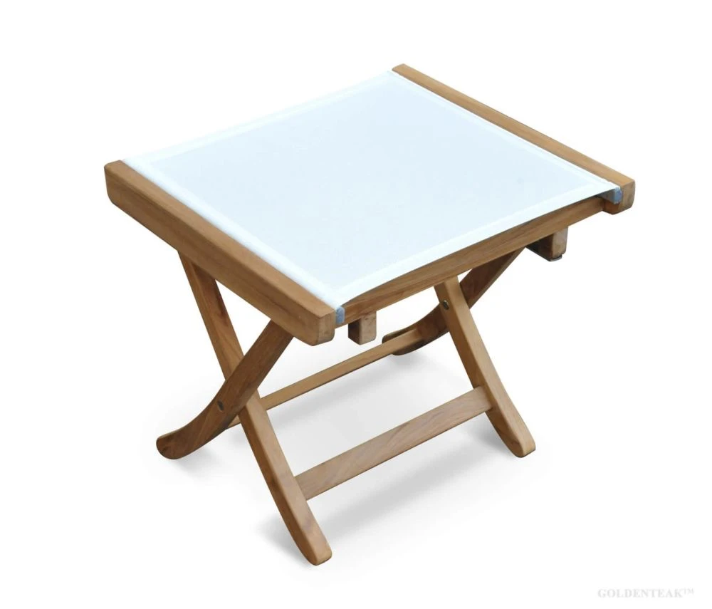 Teak and White Sling footstool side table