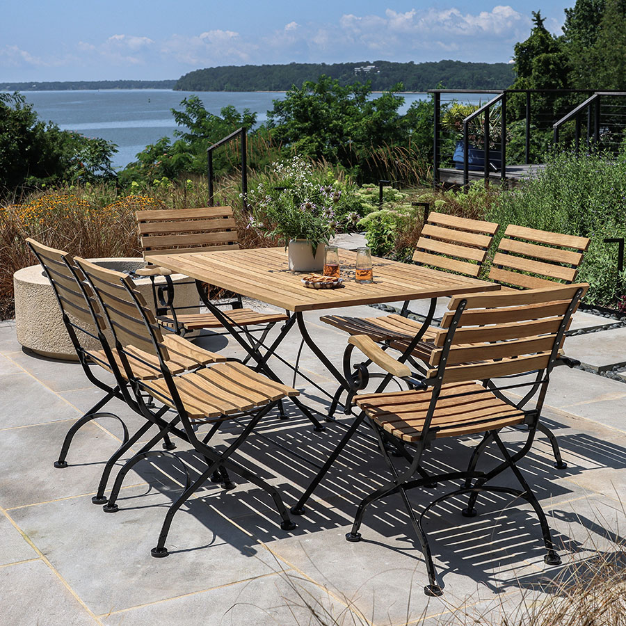 VINETO RECTANGULAR TEAK + STEEL FOLDING DINING TABLE